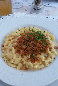 2016-08-14 13.47.39 Swiss version of mac and cheese with roasted onions and apple souce.